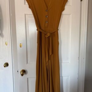 Elegant Mustard Button-Down jump suit